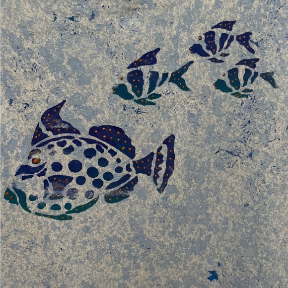 Fish Sundress Size Lg  Blue Beach Coverup Short Sleeve Front Pocket Scoop Neck - Picture 2 of 5